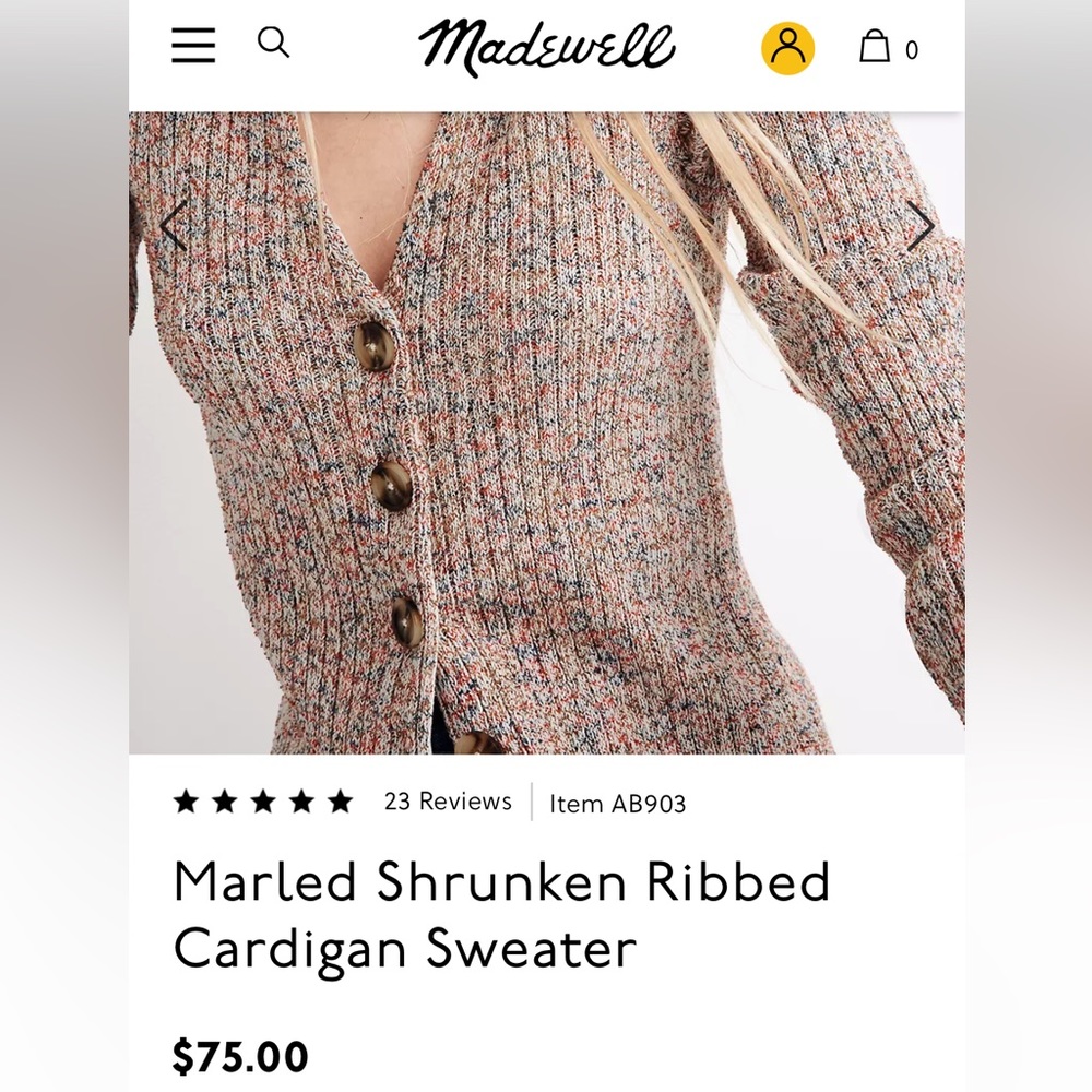 Marled Shrunken Ribbed Cardigan Sweater